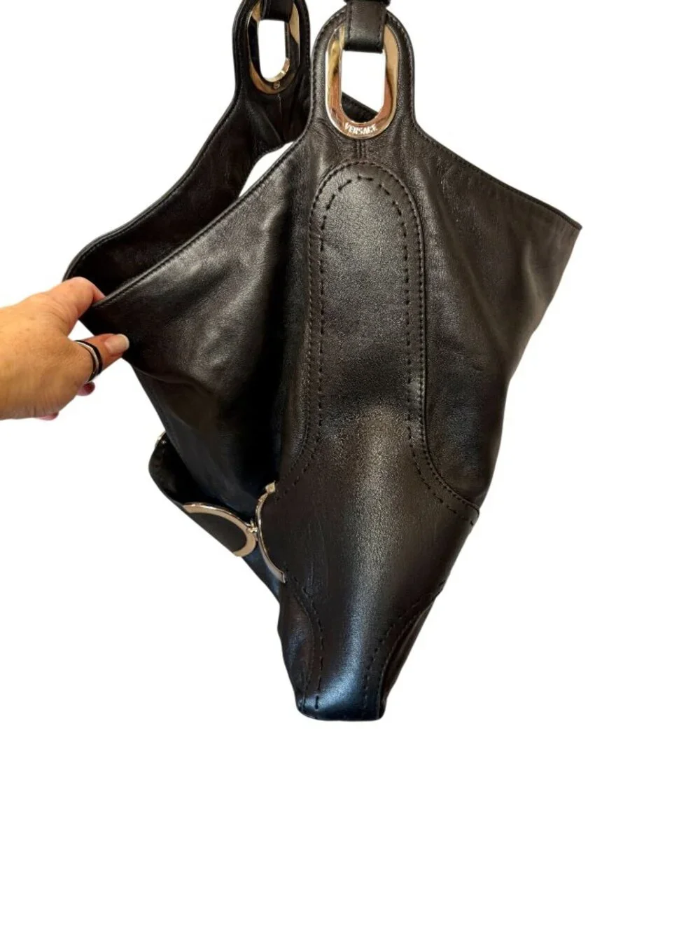 Versace Black Leather Medusa Embossed Hobo Shoulder Bag - OS